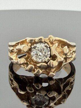 Vintage 14K Yellow Gold Nugget Style Round Diamond Ring 0.50CT Size 8 7.59g
